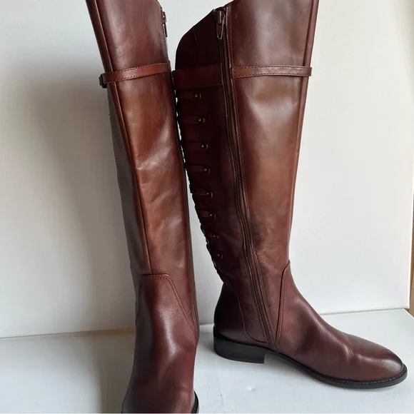Beautiful Gianni Bini Chain Back Tall Wide Calf Leather Boots •Size Women’s 7M 🍁 - Picture 9 of 16